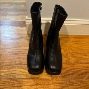 A New Day Black Faux Leather Women's Ankle Chunky Boots